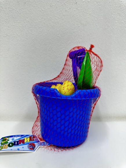 Песочный набор №22 (ведро мал, совок, грабли, 2 формочки руки-ноги) в сетке 20*15*15 см